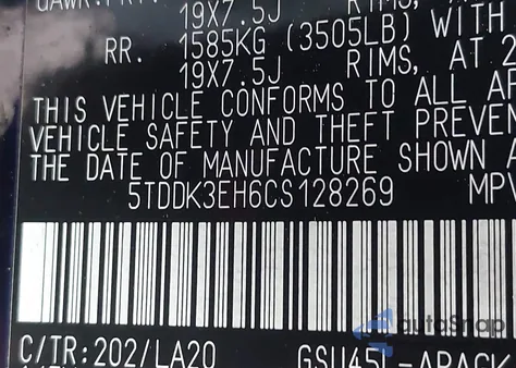 2012 Toyota Highlander Limited V6 z USA, uszkodzony, nr VIN 5TDDK3EH6CS128269